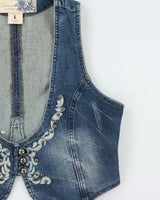 Vintage Y2k 2000s La Chateau Studded Denim Waistcoat Top - L