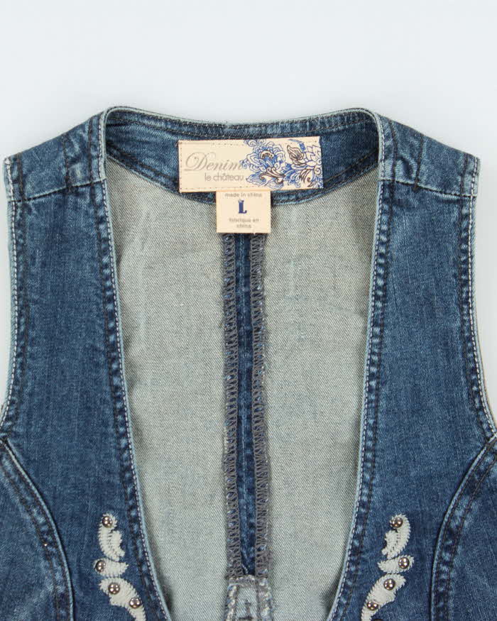 Vintage Y2k 2000s La Chateau Studded Denim Waistcoat Top - L