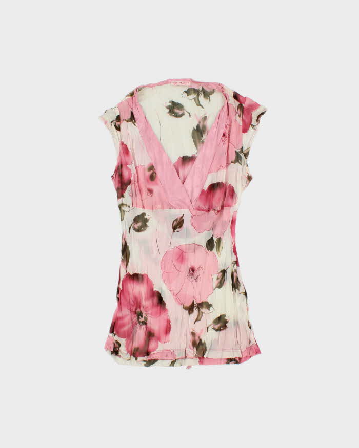 Vintage Y2k 2000s Sakura Crinkle Mesh Top - M