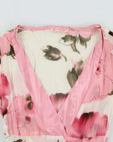 Vintage Y2k 2000s Sakura Crinkle Mesh Top - M