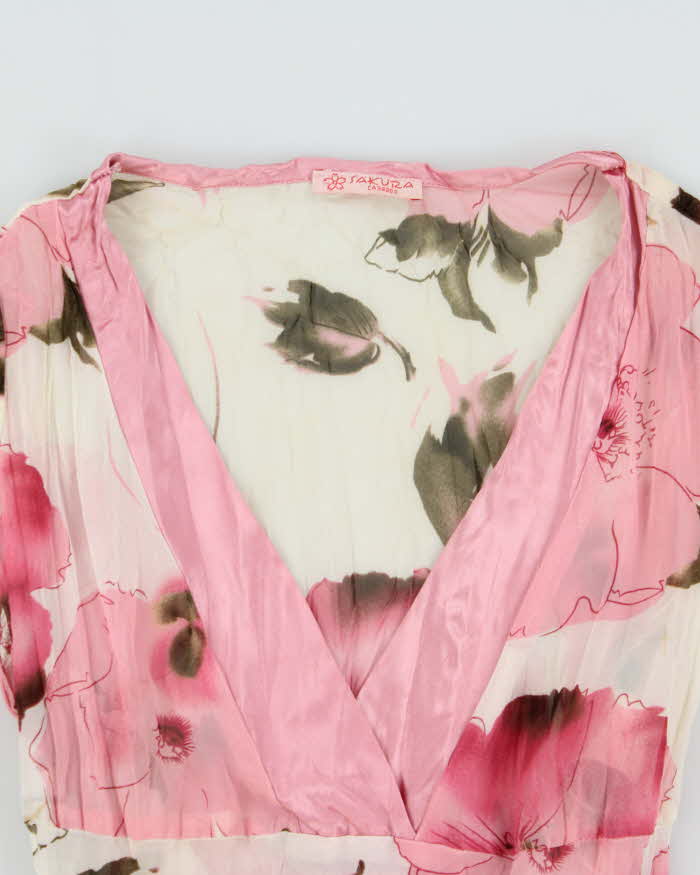 Vintage Y2k 2000s Sakura Crinkle Mesh Top - M
