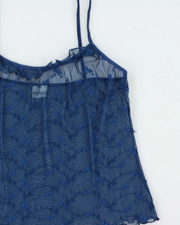 Vintage Y2k 2000s Soul Mates Embroidered Mesh Cami Top - S