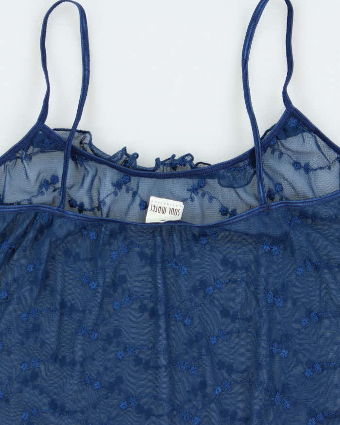 Vintage Y2k 2000s Soul Mates Embroidered Mesh Cami Top - S