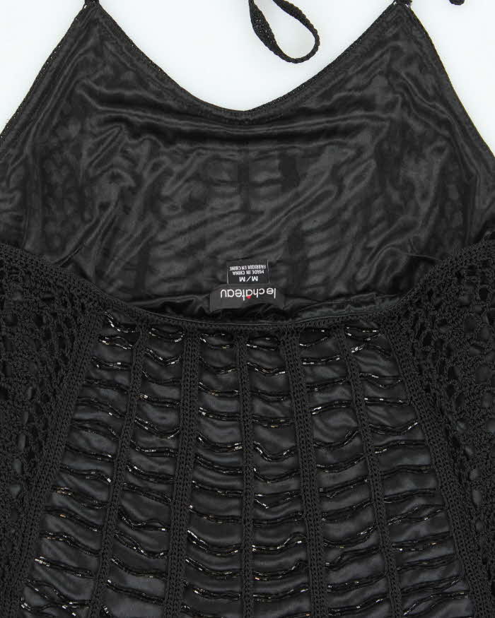 Vintage Y2k 2000s Le Chateau Beaded Crochet Halter Neck Top - M