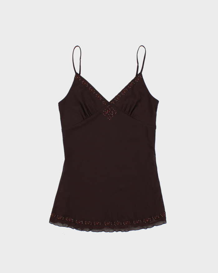 Vintage Y2k 2000s Poet Beaded Lined Mesh Cami Top - M