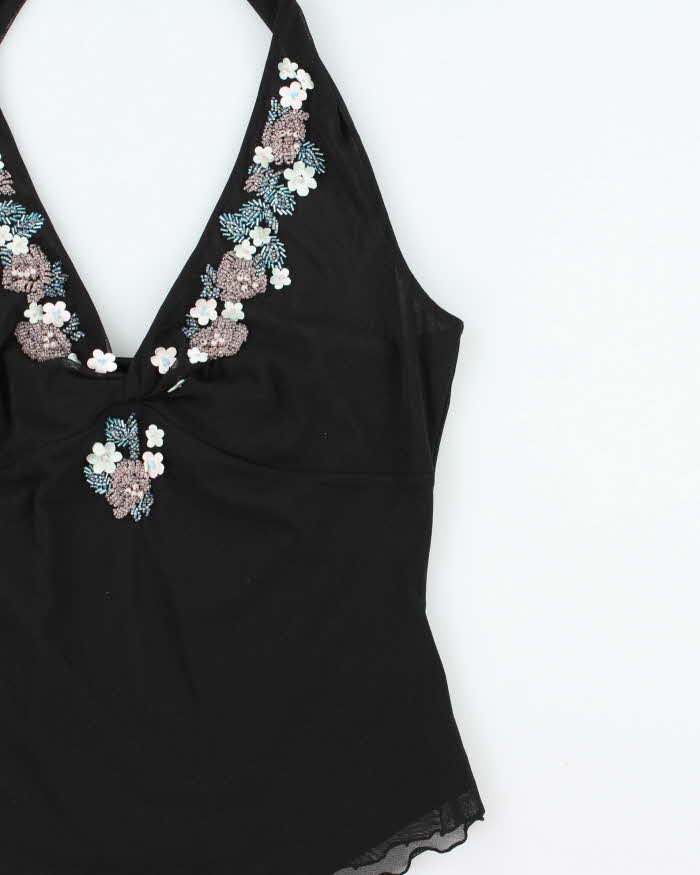 Vintage Y2k 2000s Oasis Beaded Lined Mesh Halter Neck Top - M