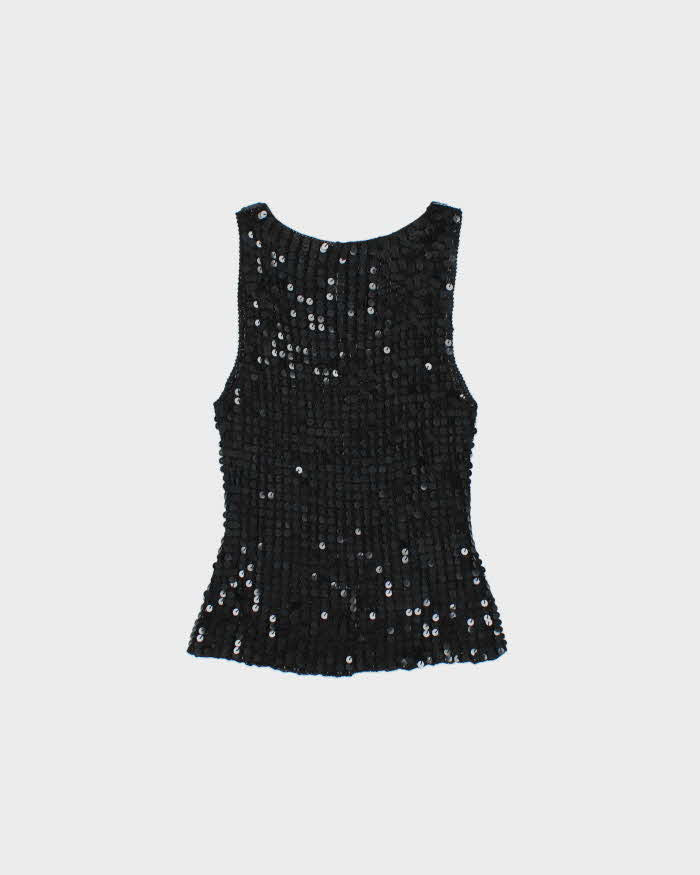 Vintage Y2k 2000s Sequin Crochet Key Hole Back Top - XS