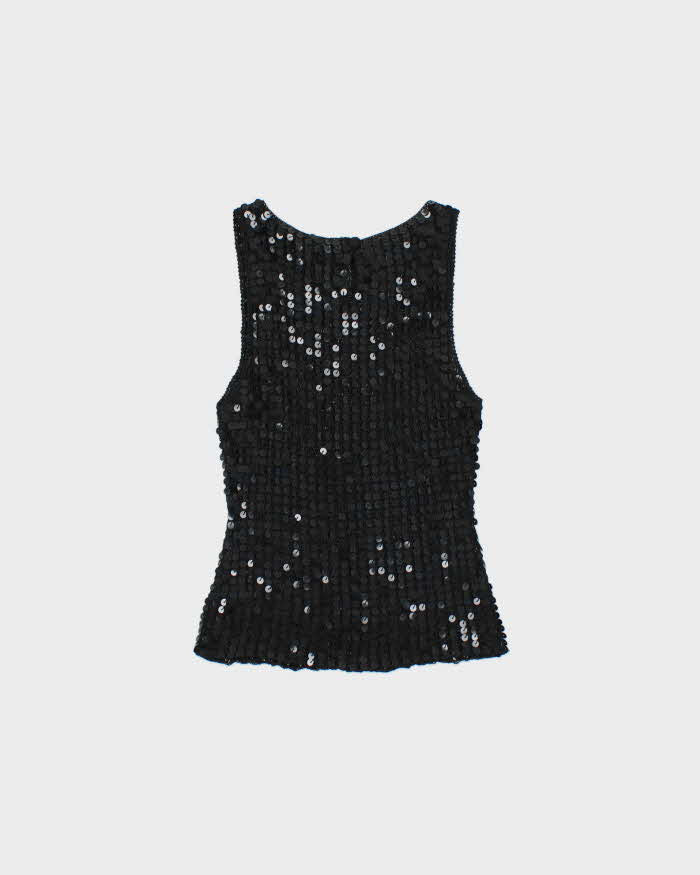 Vintage Y2k 2000s Sequin Crochet Key Hole Back Top - XS