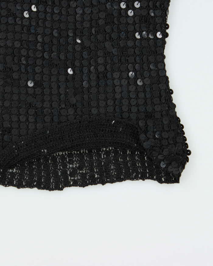 Vintage Y2k 2000s Sequin Crochet Key Hole Back Top - XS