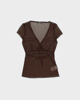 Vintage Y2k 2000s Mexx Polka Dot Mesh Top - S