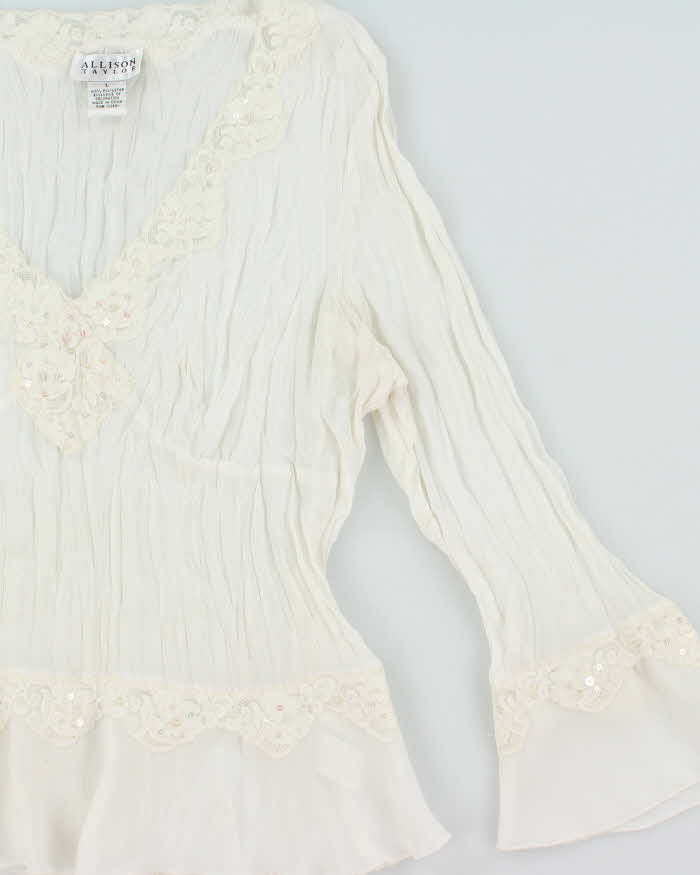 Vintage 1990s Allison Taylor Sequin Crinkle Mesh Long Sleeve Top - L