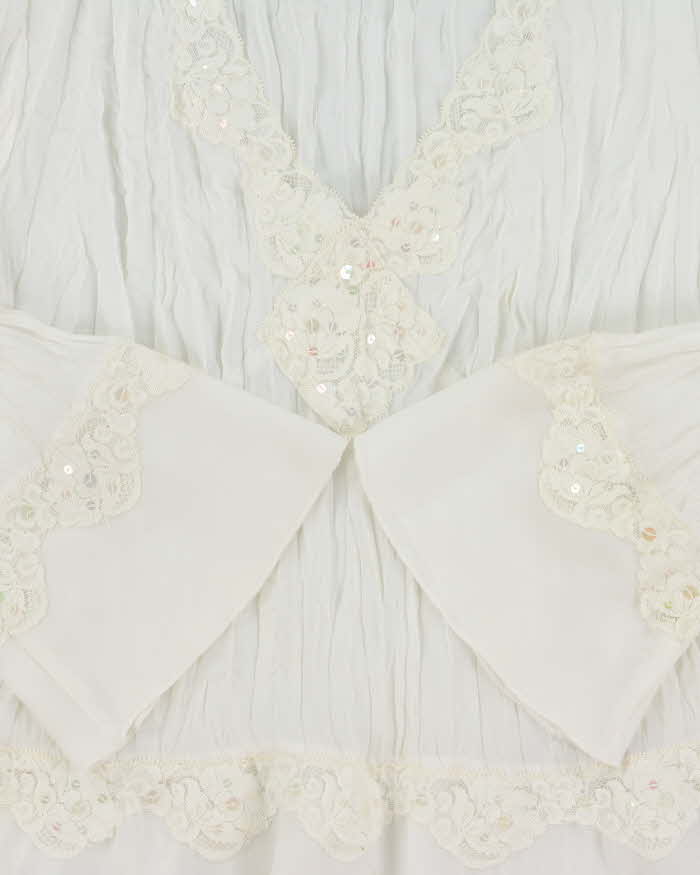 Vintage 1990s Allison Taylor Sequin Crinkle Mesh Long Sleeve Top - L