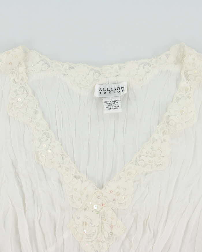 Vintage 1990s Allison Taylor Sequin Crinkle Mesh Long Sleeve Top - L