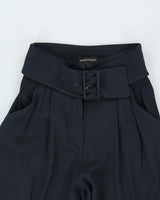 Vintage Emporio Armani Women's High Waisted Pleated Wide Leg Belted Trousers - W25 L25