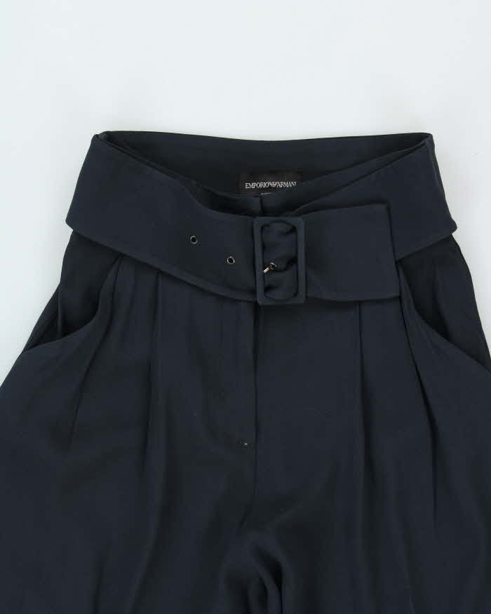 Vintage Emporio Armani Women's High Waisted Pleated Wide Leg Belted Trousers - W25 L25
