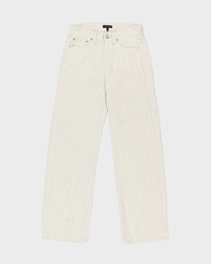 Rag & Bone Women's Ivory Striped Linen Blend High Waisted Wide Leg Trousers - W28 L32