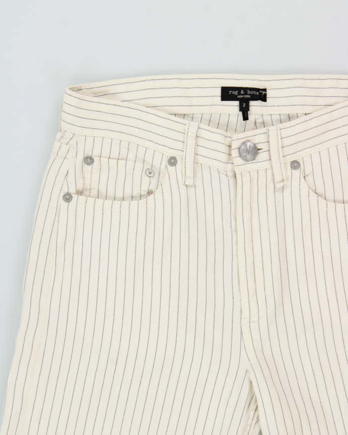 Rag & Bone Women's Ivory Striped Linen Blend High Waisted Wide Leg Trousers - W28 L32