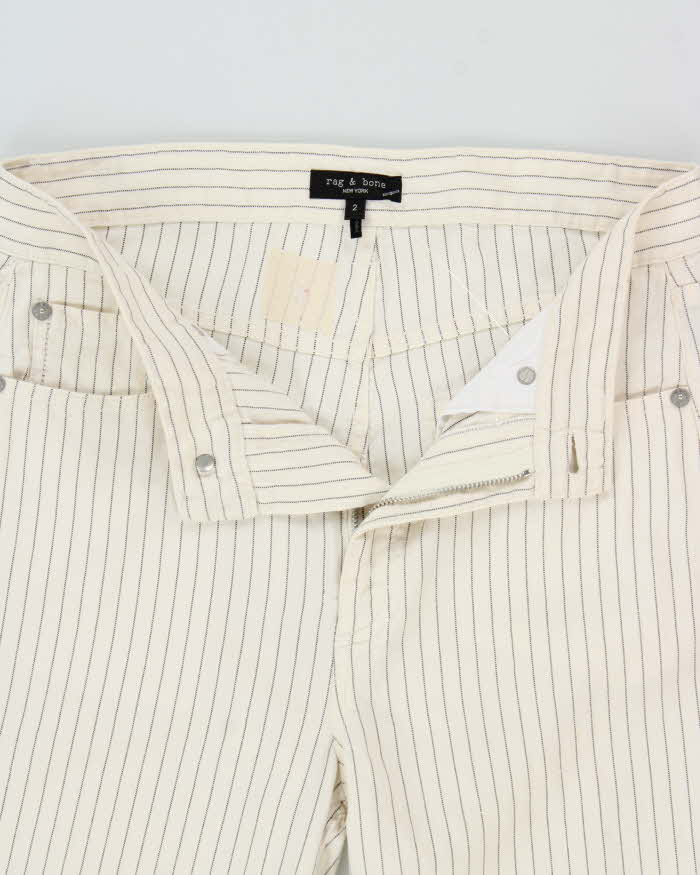 Rag & Bone Women's Ivory Striped Linen Blend High Waisted Wide Leg Trousers - W28 L32