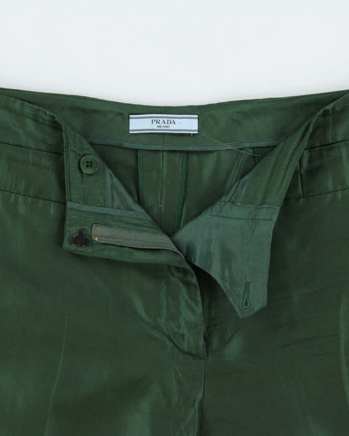 SS2012 Prada Women's Emerald Pure Silk Mid-Rise Capri Trousers - W33 L18