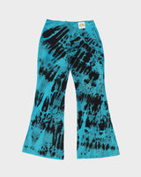 Vintage 1990s Big Yellow Taxi Women's Teal Tie-Dye Low-Rise Made In England Bell Bottom Flared Trousers - W27 L31