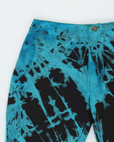Vintage 1990s Big Yellow Taxi Women's Teal Tie-Dye Low-Rise Made In England Bell Bottom Flared Trousers - W27 L31