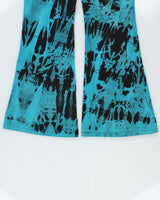Vintage 1990s Big Yellow Taxi Women's Teal Tie-Dye Low-Rise Made In England Bell Bottom Flared Trousers - W27 L31