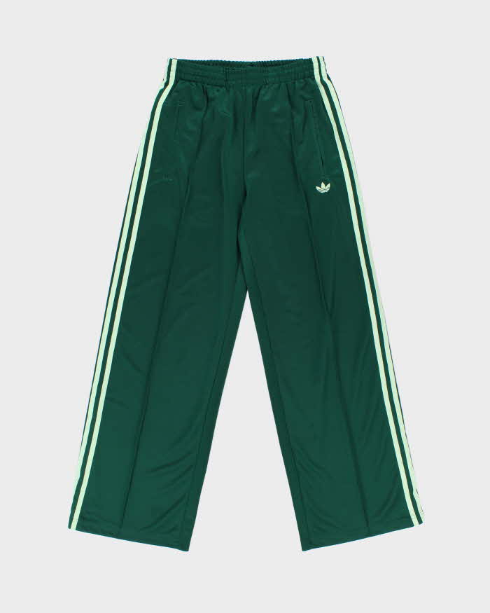 2025 Adidas Originals Women's Green Embroidered Wide Leg Firebird Tracksuit Bottoms - S