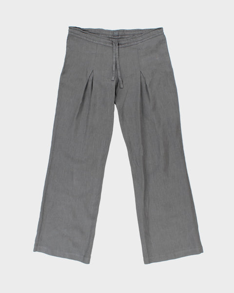 パンツ 00s gray linen cropped wide pants y2k Vintage Y2K 00s 120% Lino Women's Slate Grey Pleated Linen Low