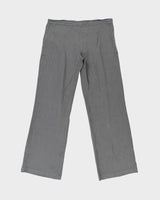 Vintage Y2K 00s 120% Lino Women's Slate Grey Pleated Linen Low-Rise Flared Trousers - W32 L32 / M