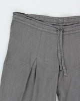 Vintage Y2K 00s 120% Lino Women's Slate Grey Pleated Linen Low-Rise Flared Trousers - W32 L32 / M