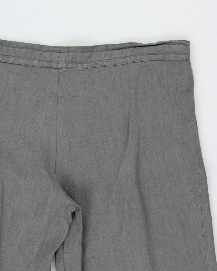 Vintage Y2K 00s 120% Lino Women's Slate Grey Pleated Linen Low-Rise Flared Trousers - W32 L32 / M