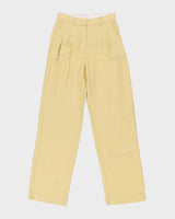 Aritzia Wilfred Women's Pale Yellow High-Rise Double Pleated Relaxed Straight Leg Linen Blend Trousers - W28 L33