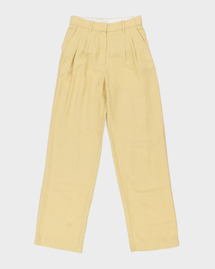 Aritzia Wilfred Women's Pale Yellow High-Rise Double Pleated Relaxed Straight Leg Linen Blend Trousers - W28 L33