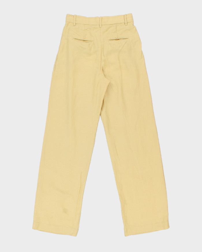 Aritzia Wilfred Women's Pale Yellow High-Rise Double Pleated Relaxed Straight Leg Linen Blend Trousers - W28 L33