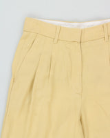 Aritzia Wilfred Women's Pale Yellow High-Rise Double Pleated Relaxed Straight Leg Linen Blend Trousers - W28 L33