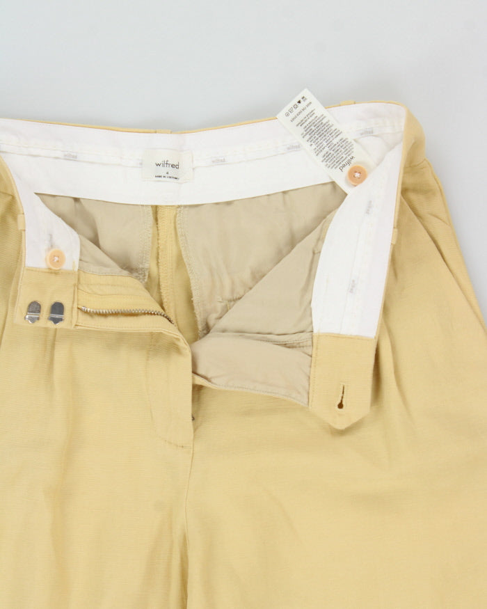 Aritzia Wilfred Women's Pale Yellow High-Rise Double Pleated Relaxed Straight Leg Linen Blend Trousers - W28 L33