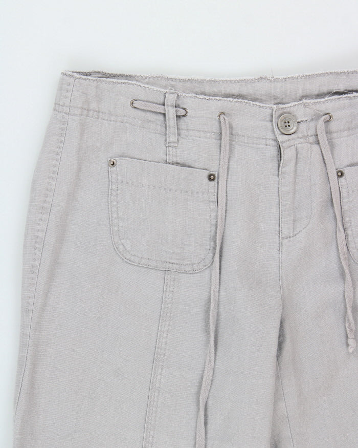 Vintage Y2K 00s I.N.C Women's Violet Low-Rise Linen Patch Pocket Wide Leg Drawstring Trousers - W32 L30 / M