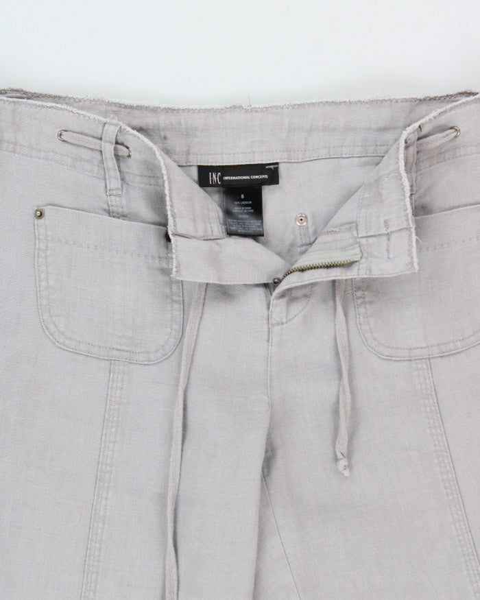 Vintage Y2K 00s I.N.C Women's Violet Low-Rise Linen Patch Pocket Wide Leg Drawstring Trousers - W32 L30 / M