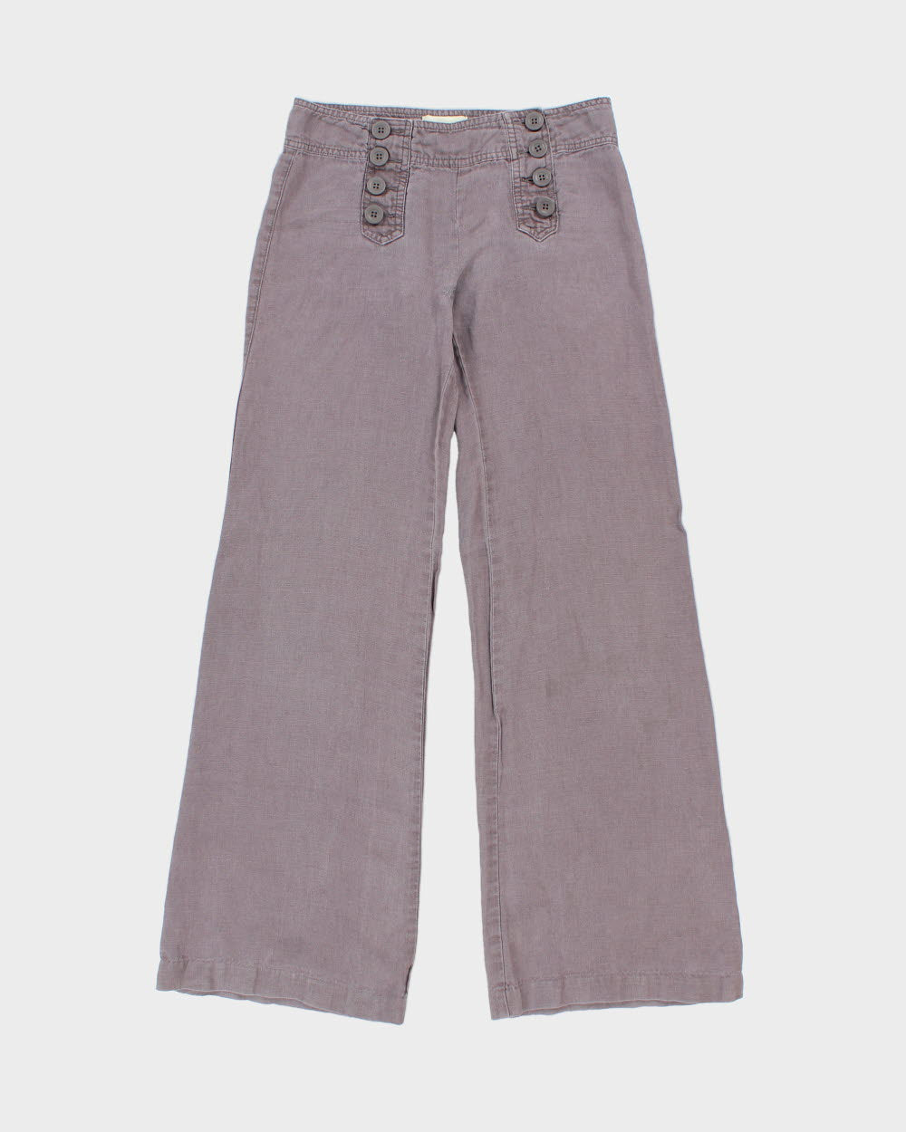 Vintage Y2K 00s Elevenses Heather Women's Low-Rise Linen Relaxed Flared Side Tab Drawstring Trousers - W28 L33 / M