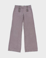 Vintage Y2K 00s Elevenses Heather Women's Low-Rise Linen Relaxed Flared Side Tab Drawstring Trousers - W28 L33 / M