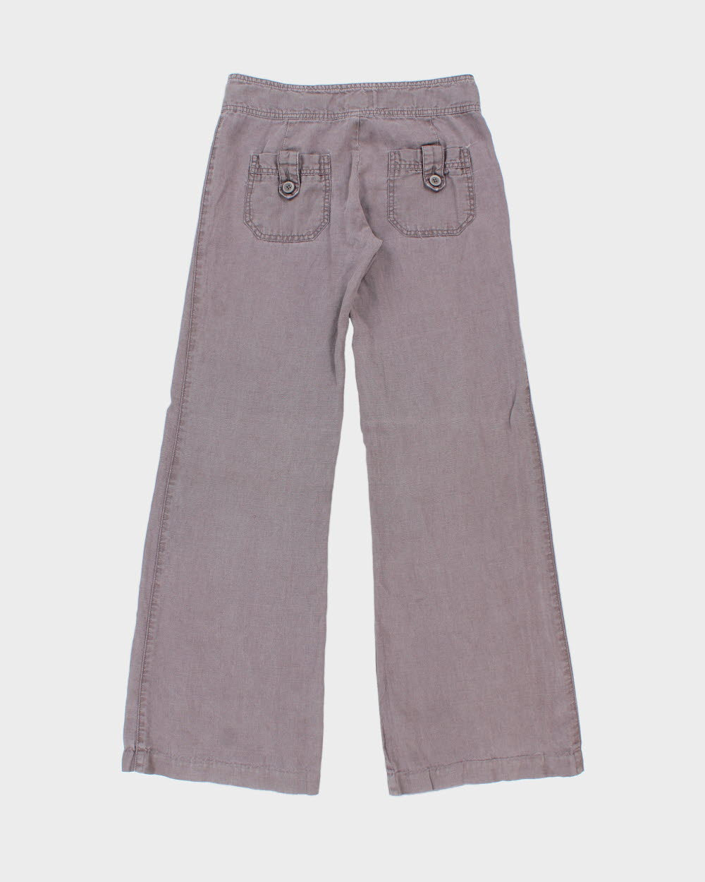 Vintage Y2K 00s Elevenses Heather Women's Low-Rise Linen Relaxed Flared Side Tab Drawstring Trousers - W28 L33 / M