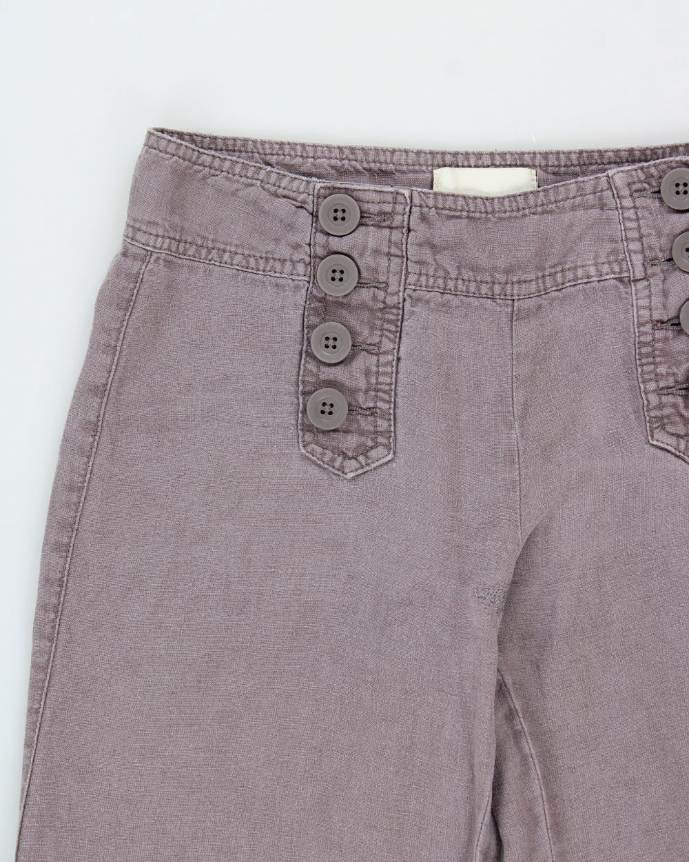Vintage Y2K 00s Elevenses Heather Women's Low-Rise Linen Relaxed Flared Side Tab Drawstring Trousers - W28 L33 / M