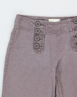 Vintage Y2K 00s Elevenses Heather Women's Low-Rise Linen Relaxed Flared Side Tab Drawstring Trousers - W28 L33 / M