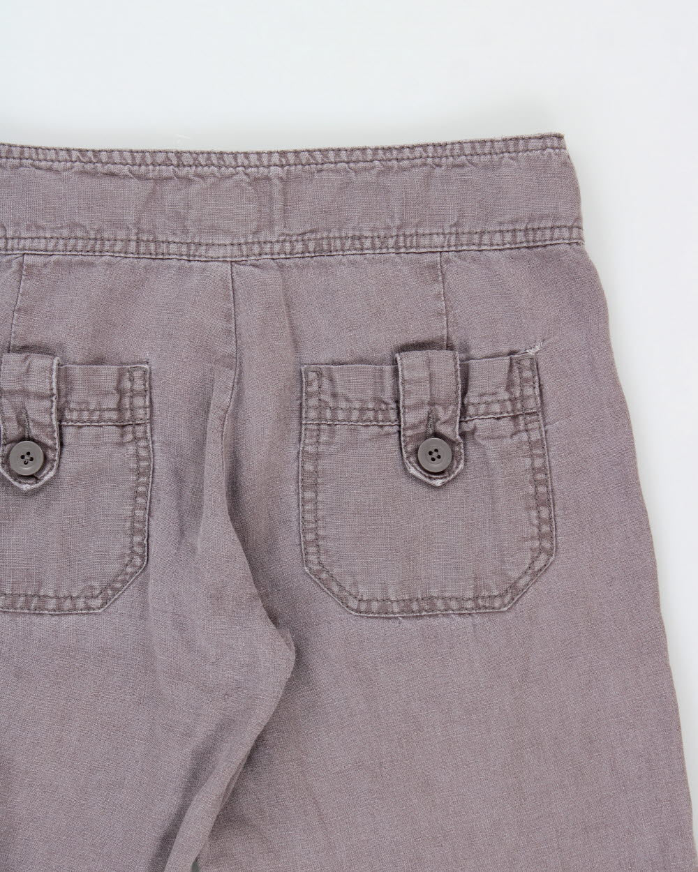 Vintage Y2K 00s Elevenses Heather Women's Low-Rise Linen Relaxed Flared Side Tab Drawstring Trousers - W28 L33 / M