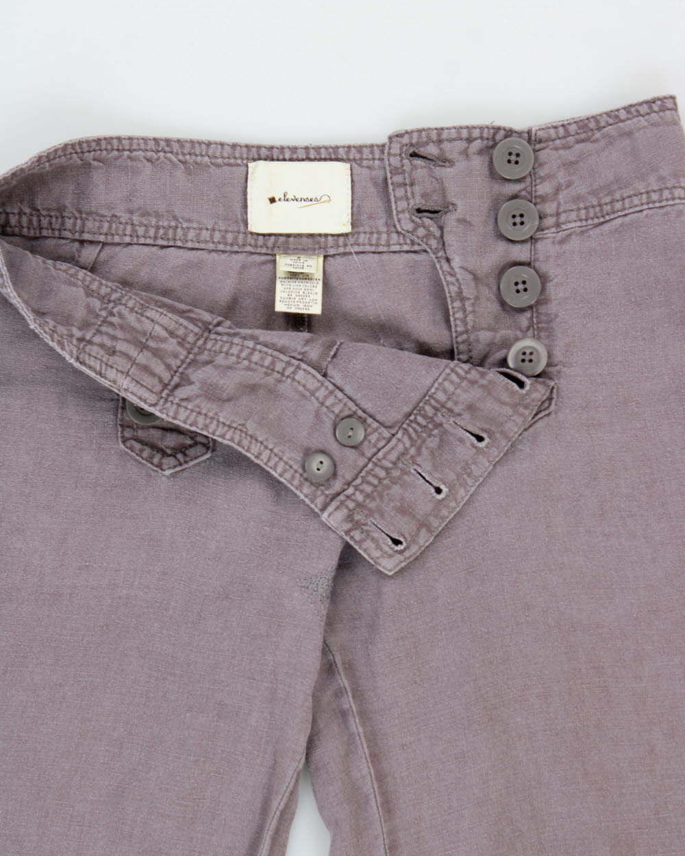 Vintage Y2K 00s Elevenses Heather Women's Low-Rise Linen Relaxed Flared Side Tab Drawstring Trousers - W28 L33 / M
