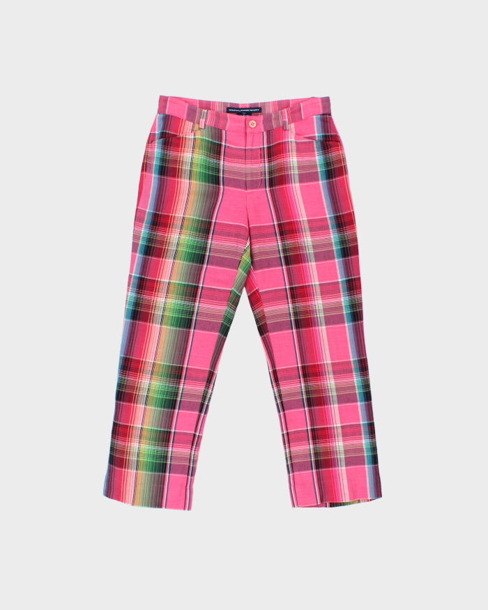 Vintage Y2K 00s Ralph Lauren Sport Women's Mid-Rise Plaid Linen Blend Capri Trousers - W29 L25