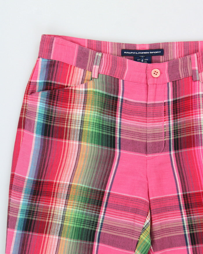Vintage Y2K 00s Ralph Lauren Sport Women's Mid-Rise Plaid Linen Blend Capri Trousers - W29 L25