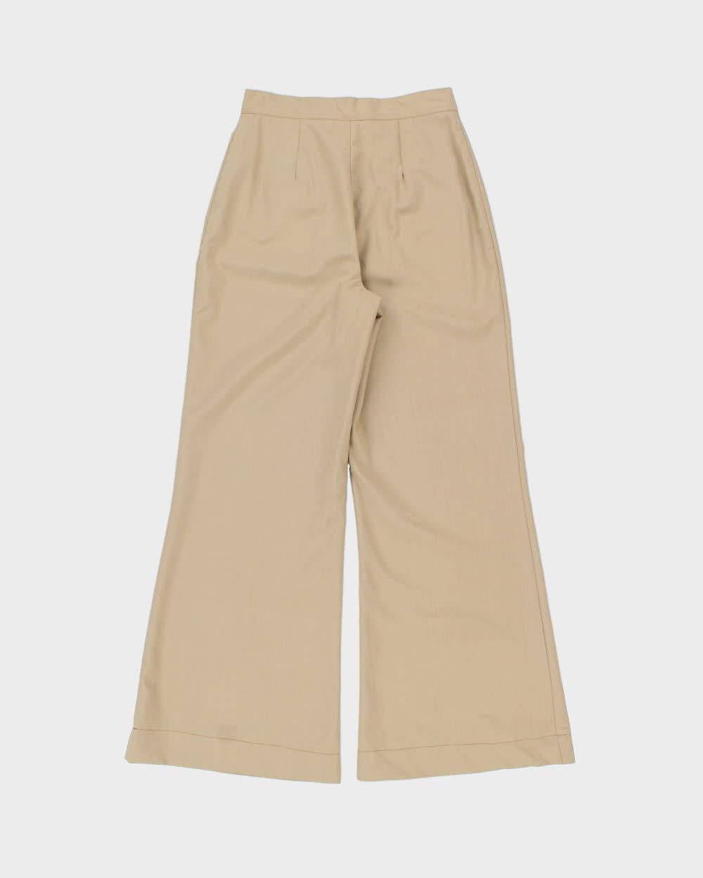 Vintage 1970s Khaki Twill Women's High-Rise Crease Pleat Flared Bell Bottom Trousers - W25 L29