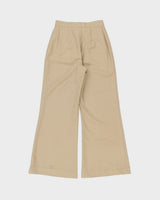 Vintage 1970s Khaki Twill Women's High-Rise Crease Pleat Flared Bell Bottom Trousers - W25 L29