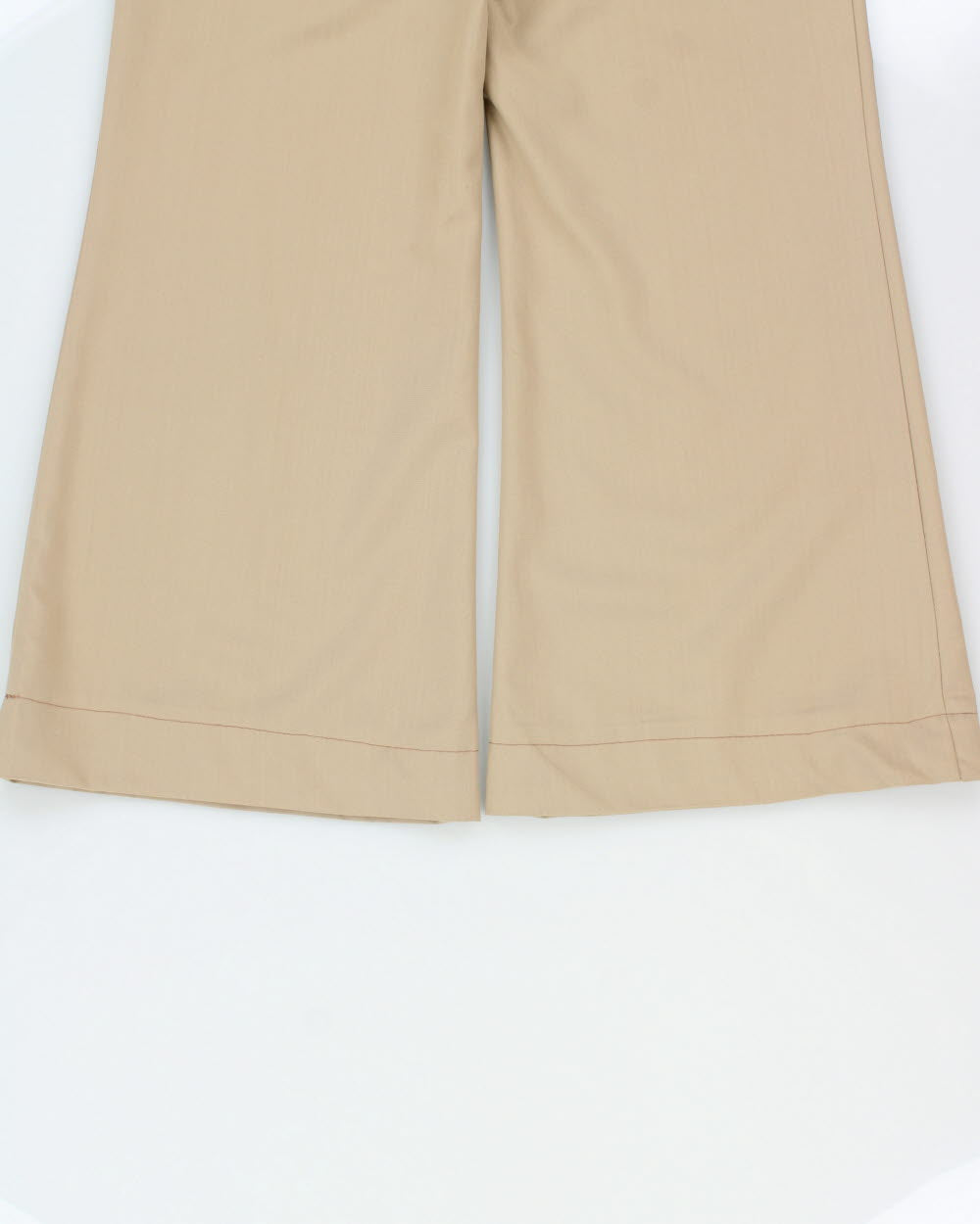 Vintage 1970s Khaki Twill Women's High-Rise Crease Pleat Flared Bell Bottom Trousers - W25 L29